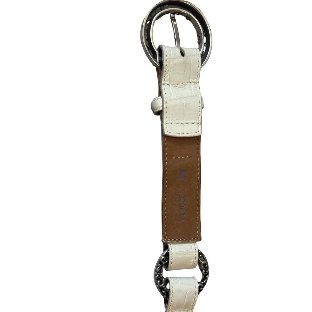 Brighton White‎ Croc Embossed Leather Link Belt Silver Ornate Buckle Size 34